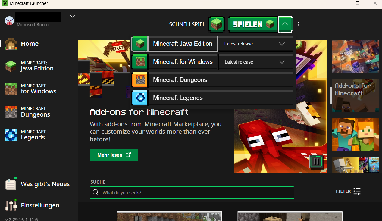 Minecraft start screen